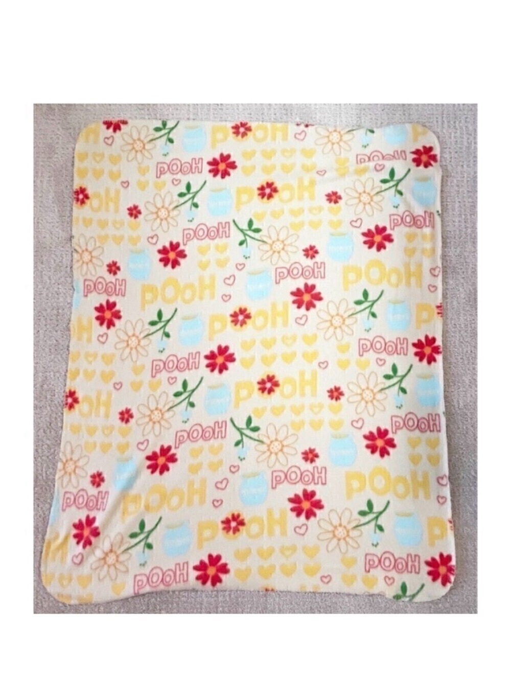 Disney Pooh Yellow Fleece Blanket Soft Nursery Honey Pot Pink Floral Vintage